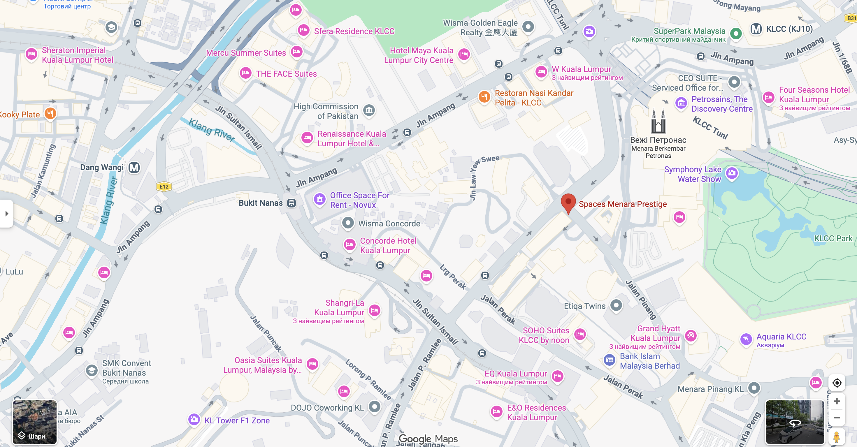 Google Maps preview of Menara Prestige, Jalan Pinang, Kuala Lumpur, Malaysia